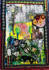 Acrylic, oil, embroidery, handstitch, beads and faux pearl on canvas